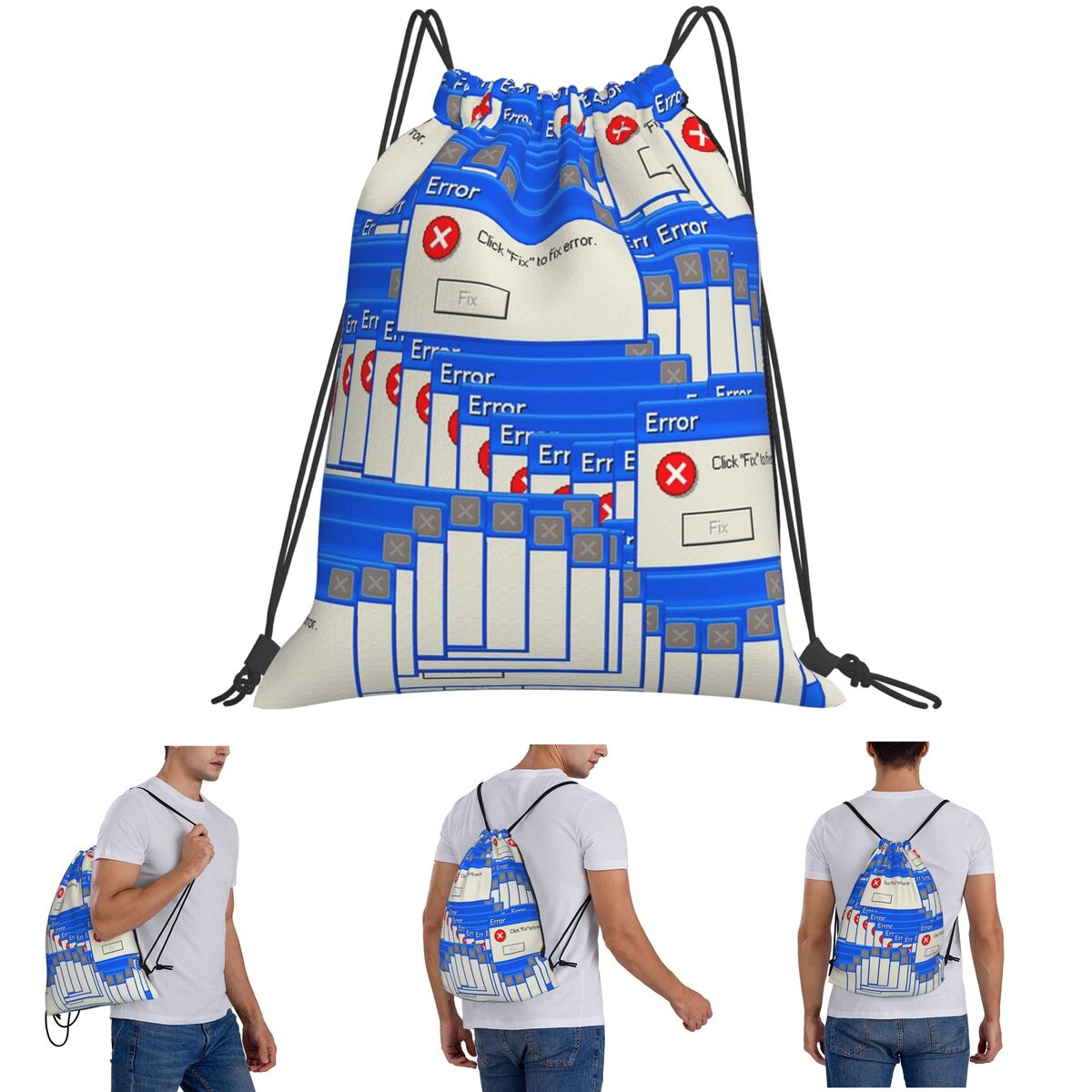 Tile Bag Drawstring - Windows Xp Error Tiled Backpacks Multi-function