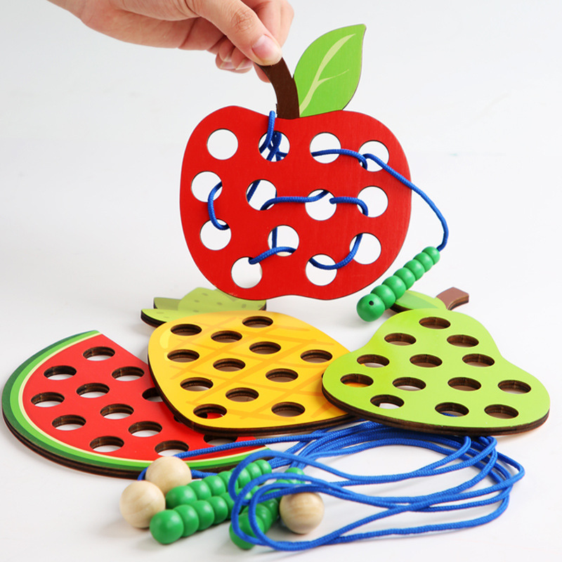 Board Game Idea - 1Set Children's Fun Montessori Fruits Threading