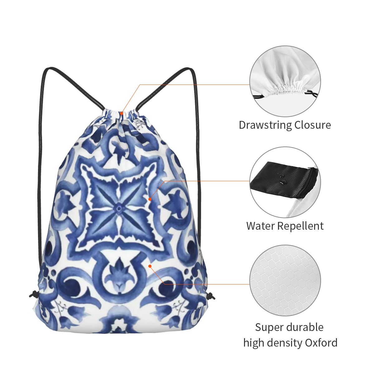Blue Ornate Floral Mediterrane - огляд і ціна Tile Bag Drawstring