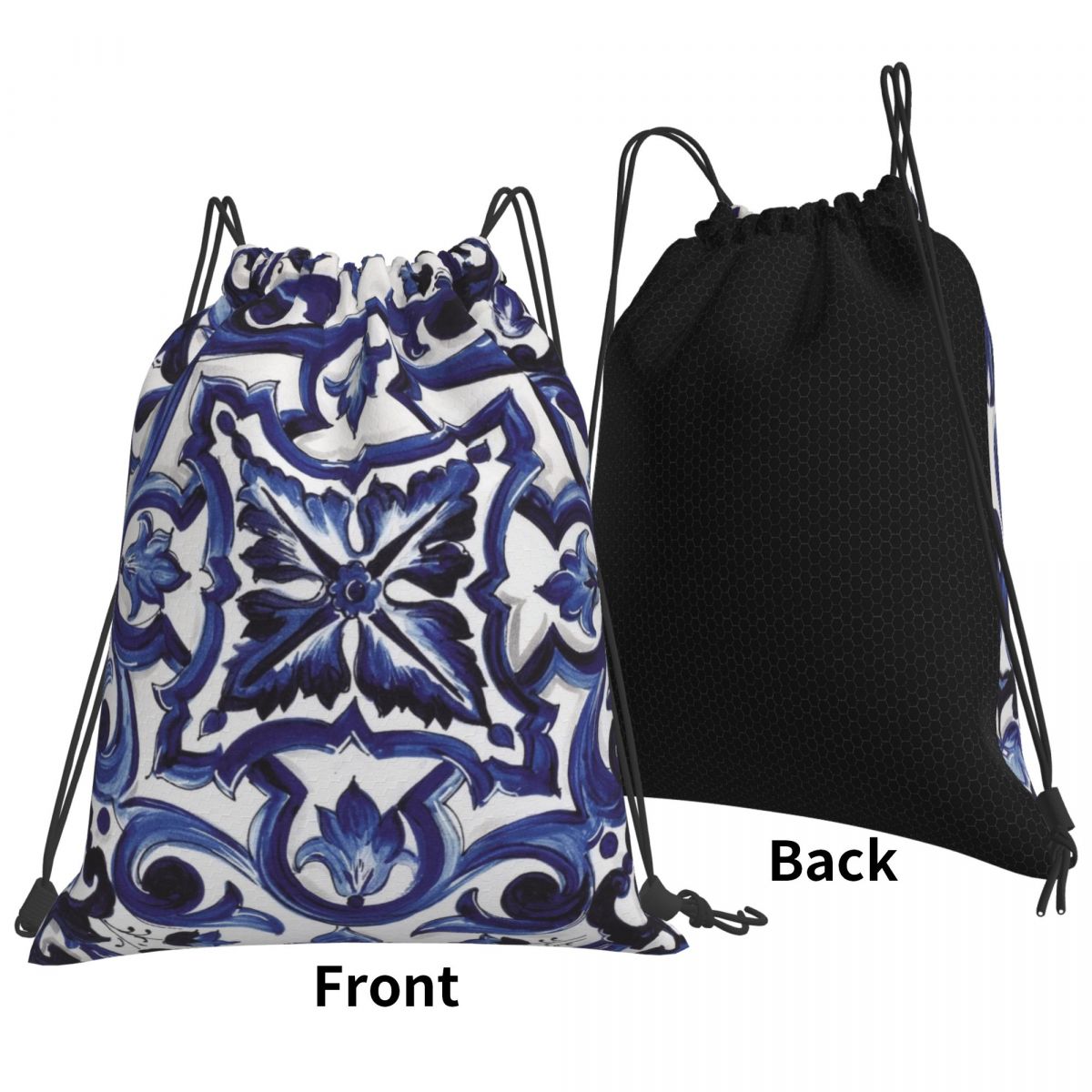 Blue Ornate Floral Mediterrane - огляд і ціна Tile Bag Drawstring
