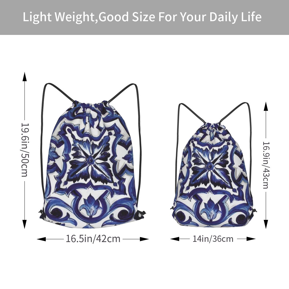 Blue Ornate Floral Mediterrane - огляд і ціна Tile Bag Drawstring